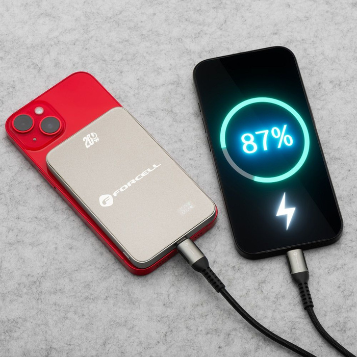 Powerbank zgodny z MagSafe Forcell F-Energy SuperSlim F5K8 QC4.0 PD3.0 15W 5000 mAh tytanowy pustynny 0INT