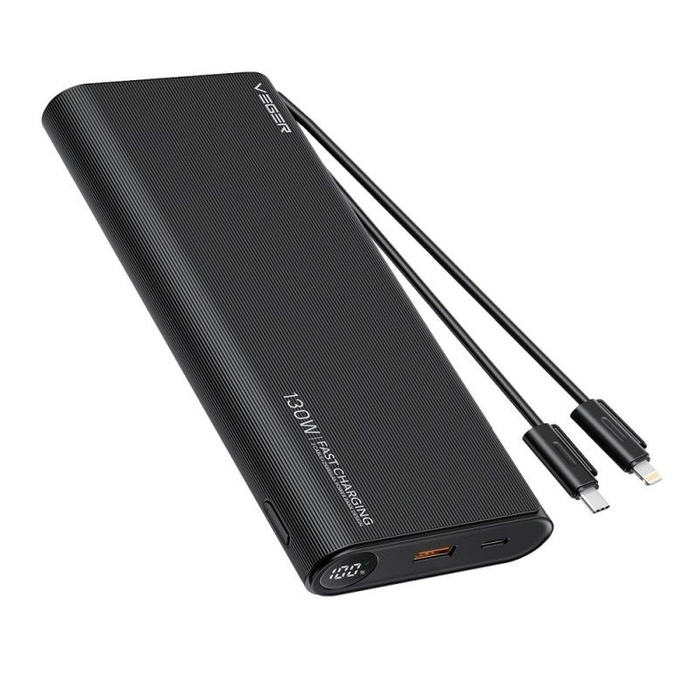 VEGER powerbank 25000 mAh z wbudowanymi kablami Typ C / Lightning PD 130W TCE130 (W2503) czarny