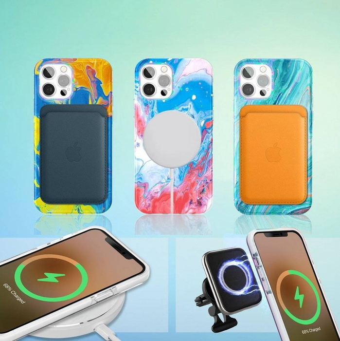 Kingxbar Watercolour Series kolorowe etui do iPhone 12 Pro Max różowo-zielony