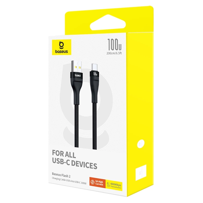 Kabel Baseus Flash 2 USB-A / USB-C 100W 2 m - czarny