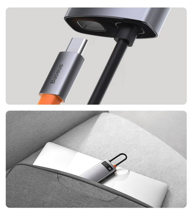 Baseus Metal Gleam 8w1 wielofunkcyjny HUB USB Typ C - USB Typ C Power Delivery 100 W / HDMI 4K 30 Hz / czytnik kart SD i microSD / 3x USB 3.2 Gen 1 / RJ45 1 Gbps Szary (CAHUB-CV0G)