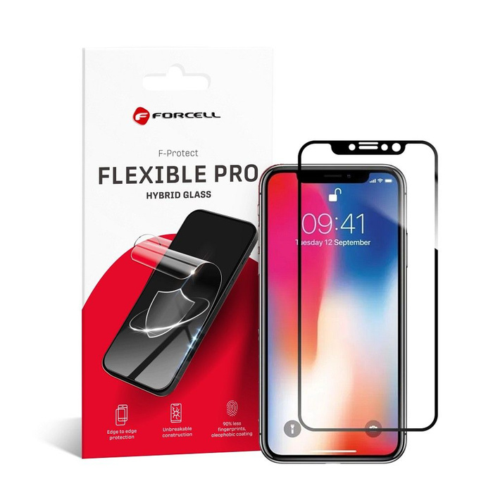 Szkło hybrydowe do iPhone X /XS Forcell Flexible 5D czarne