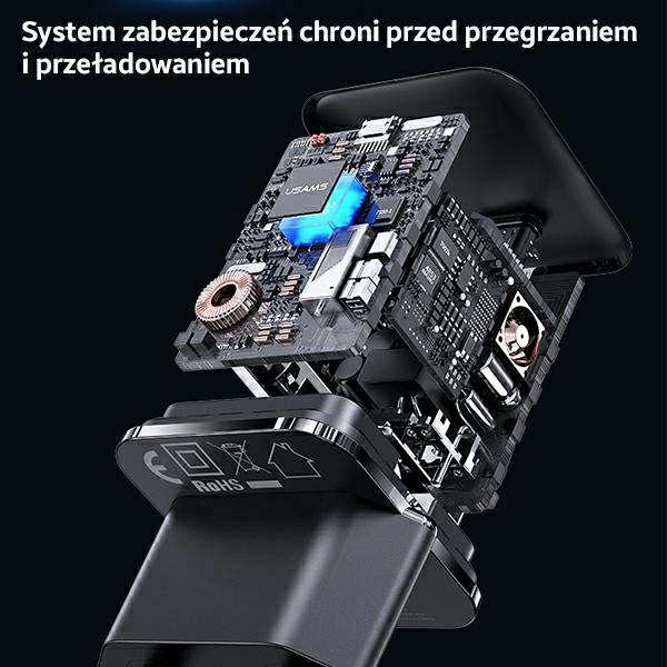 USAMS Ład. siec. USB-C T45 30W PD3.0 +QC3.0 Fast Charging +kabel U63 USB-C/Lightning biały/white UXTZH02 (USAMS-UX)