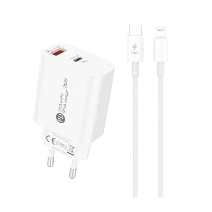 Ładowarka sieciowa A6MaxL 20W USB-A USB-C z kablem USB-C - Lightning 1m - biała