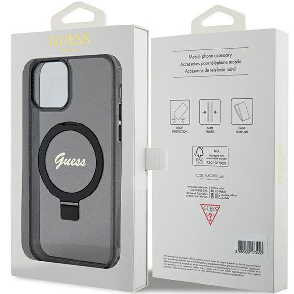 Etui Guess GUHMP12MHRSGSK iPhone 12/12 Pro 6.1" czarny/black hardcase Ring Stand Script Glitter MagSafe Case