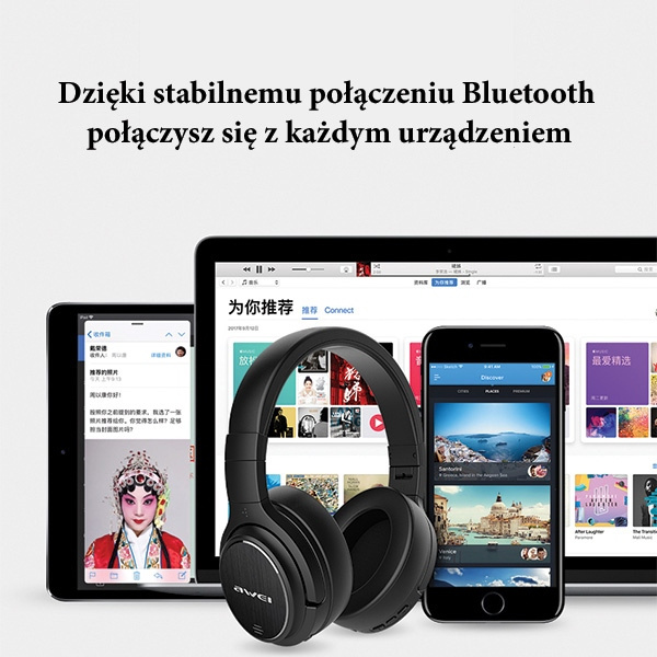 Słuchawki AWEI Bluetooth A950BL ANC Nauszne Czarny