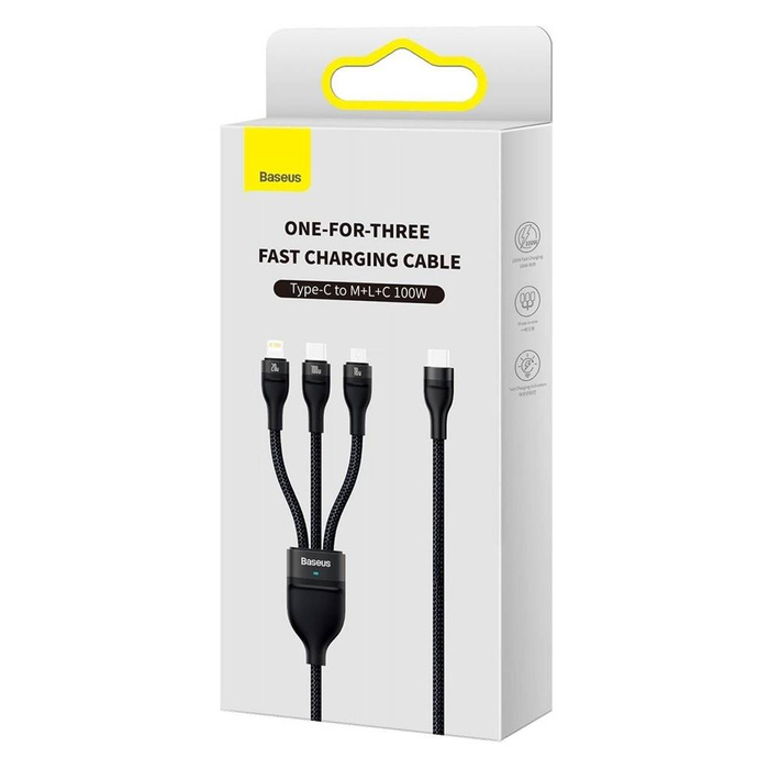 [PO ZWROCIE] Baseus Flash Series II kabel USB Typ C  - USB Typ C / Lightning / micro USB 100 W 1,5 m czarny (CASS030201)
