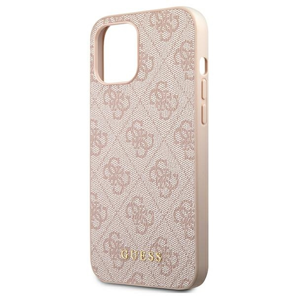 Etui GUESS Apple iPhone 12 12 Pro 4G Metal Gold Logo Różowy Hardcase