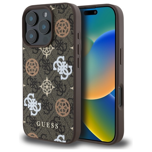 Etui Guess iPhone 16 Pro Max brązowy/brown MagSafe PU Peony On 4G Background