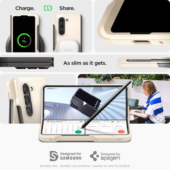 Etui Spigen Thin Fit Pen Galaxy Z Fold 5 Pearled Ivory Case