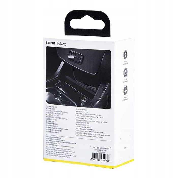 BASEUS Transmiter FM Bluetooth MP3 z ładowarką samochodową S-16 2 x USB 3,1A Fast Charger CCMT000201