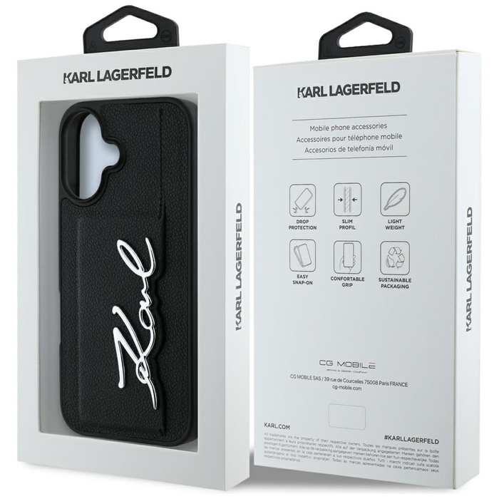 Etui Karl Lagerfeld HC Grained PU         Cardslot Metal Signature do iPhone 16 czarny