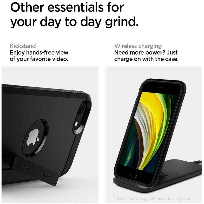 Etui Spigen iPhone Se 2022 2020 Tough Armor Etui Black Czarne Case + Szkło Spigen Glas.tr Slim