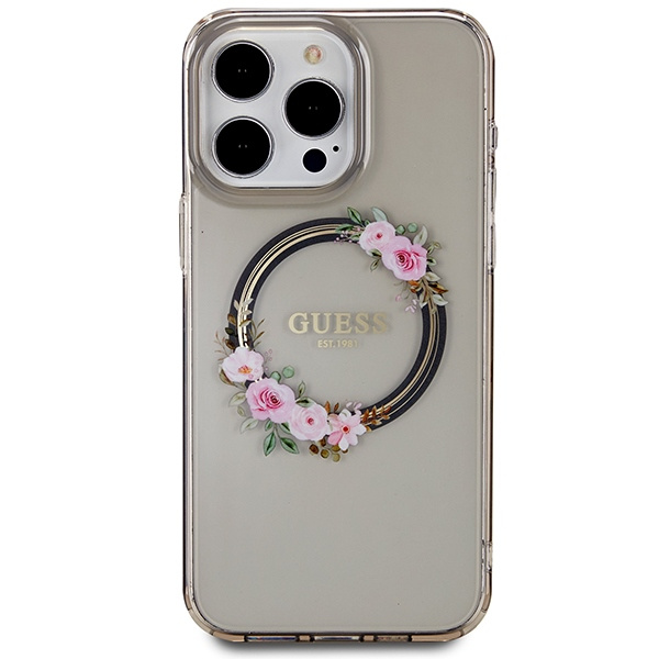 Etui Guess Guhmp15xhfwfck Iphone 15 Pro Max 6.7" Czarny/black Hardcase Iml Flowers Wreatch Magsafe Case