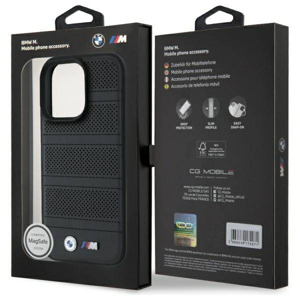 Etui BMW iPhone 16 Pro Max 6.9" czarny/black hardcase M Perforated And Stitched Line MagSafe