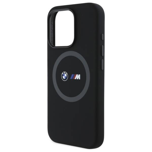 Etui BMW iPhone 16 Pro Max czarny/black hardcase M Silicone Printed Ring MagSafe
