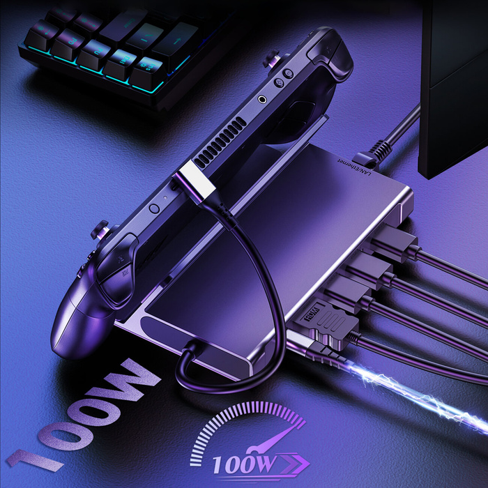 HUB Choetch M52 do Steam Deck USB-C - USB-C PD/USB-A/HDMI/RJ45 - szary