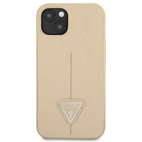 Etui GUESS Apple iPhone 14 Saffiano Triangle Logo Beżowy Hardcase