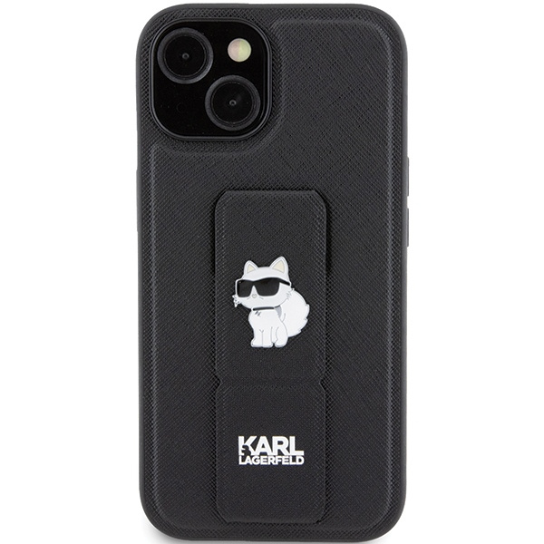 Etui Karl Lagerfeld KLHCP15SGSACHPK iPhone 15 6.1" czarny/black hardcase Gripstand Saffiano Choupette Pins Case