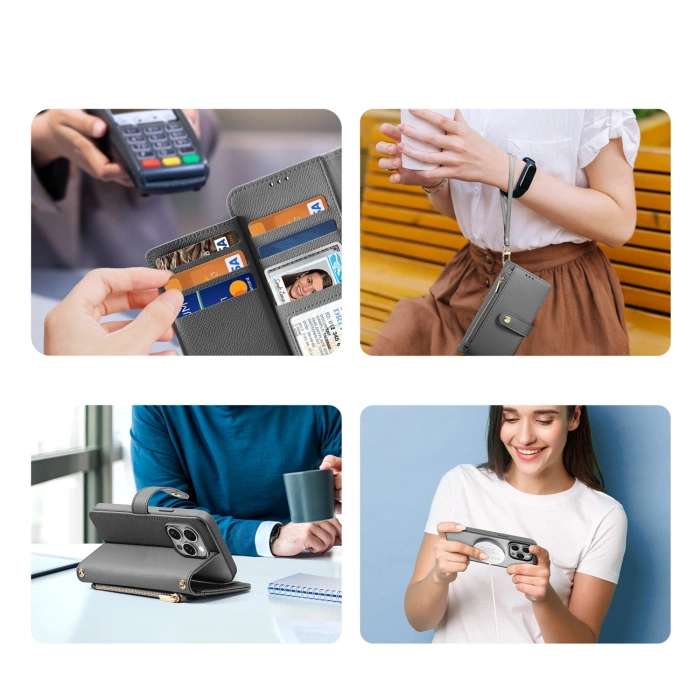 Etui skórzane Dux Ducis Lawa na iPhone 15 Pro - szare