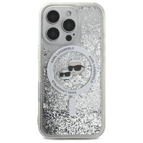 Etui Karl Lagerfeld iPhone 16 Pro 6.3" hardcase transparent Liquid Glitter Karl&Choupette Head Magsafe