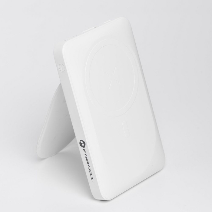 Powerbank zgodny z MagSafe Forcell F-Energy MagStand F10K2 QC3.0 PD 5A 20W 10000 mAh biały