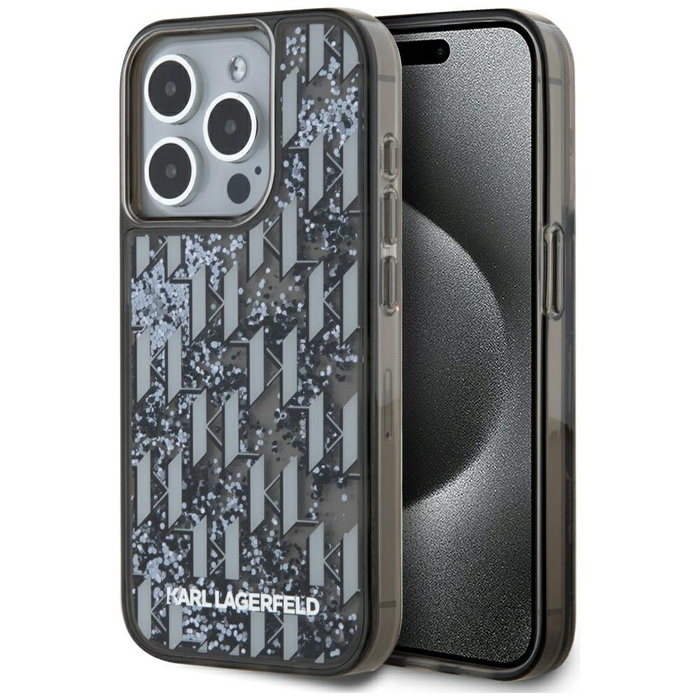 Etui Karl Lagerfeld Liquide Glitter      Monogram Gradient do iPhone 15 Pro czarny