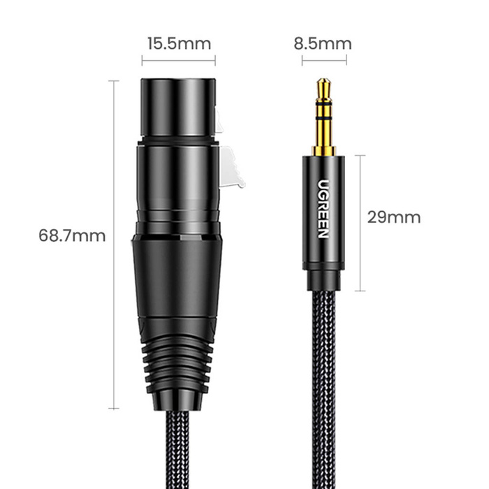 Ugreen kabel audio 3.5mm mini jack (męski) - XLR (żeński) 1m czarny (AV182)