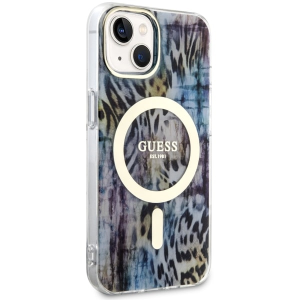 Etui Guess GUHMP14SHLEOPWB iPhone 14 6.1" niebieski/blue hardcase Leopard MagSafe Case