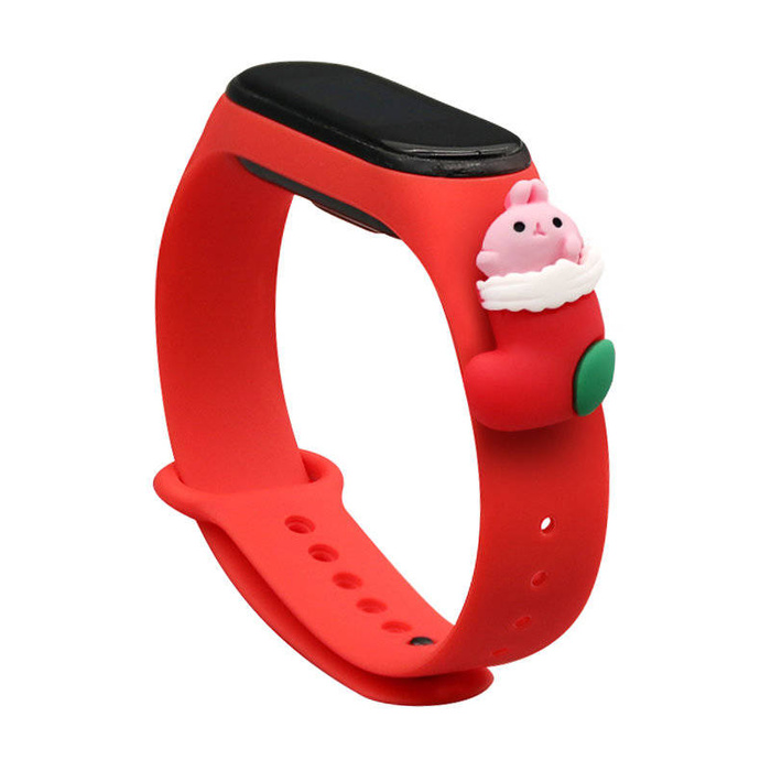Strap Xmas opaska do Xiaomi Mi Band 6 / Mi Band 5 świąteczny silikonowy pasek bransoletka czerwony (mikołaj 1)