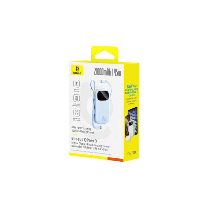 Powerbank Baseus EnerFill FC21 Qpow 3 Ultra 20000mAh 45W z wyświetlaczem cyfrowym z dołączonym kablem - niebieski