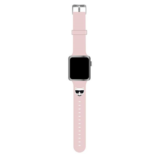 Pasek KARL LAGERFELD Apple Watch 42 44 45mm Strap Silicone Choupette Heads Różowy