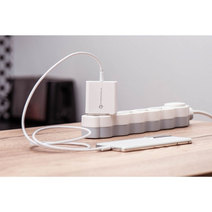 Ładowarka sieciowa do telefonu Forcell F-Energy USB C QC4.0 PD 3A 45W TFK-TC-45WPD biała