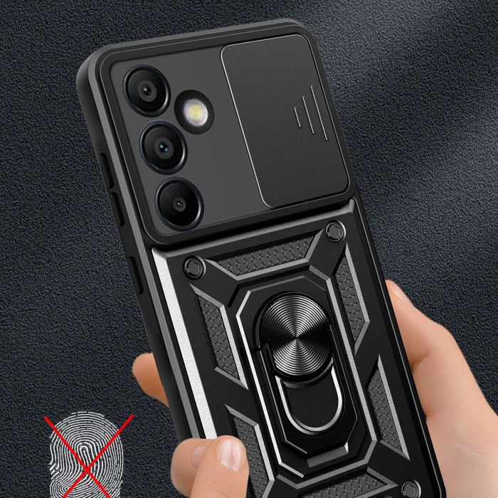 Etui pancerne Hybrid Armor Camshield z osłoną aparatu i metalowym ringiem do Samsung Galaxy S24 FE - czarne
