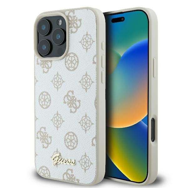 Etui Guess iPhone 16 Pro 6.3" biały/white hardcase Peony Script Logo MagSafe