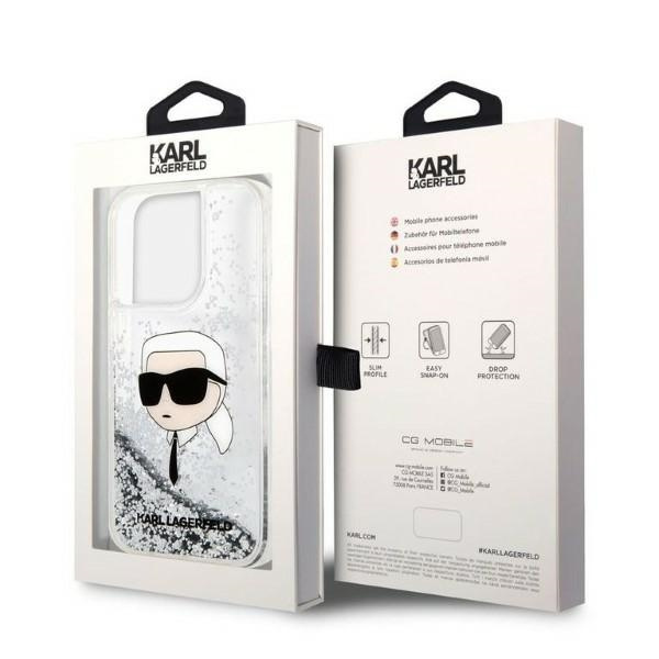 Etui KARL LAGERFELD Apple iPhone 14 Pro Max Glitter Karl Head Srebrny Hardcase