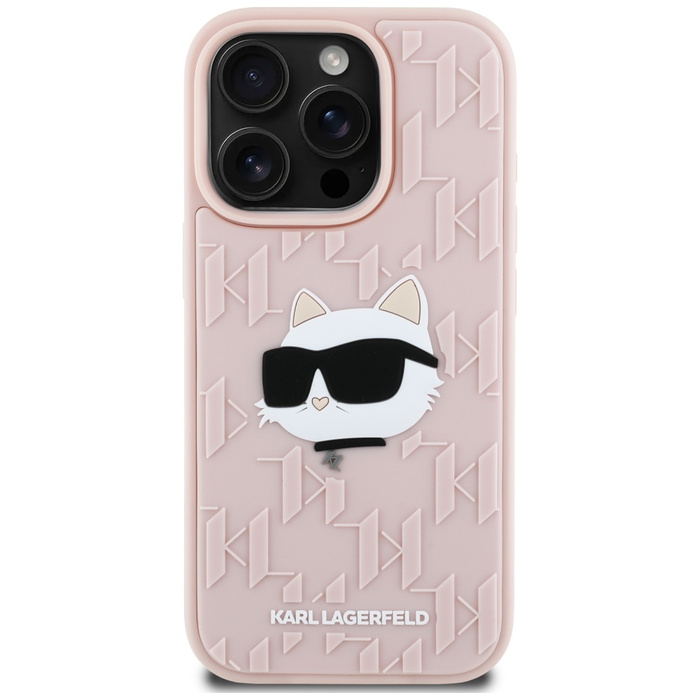 Etui Karl Lagerfeld 3D Rubber Monogram   & Choupette do iPhone 16 Pro różowy