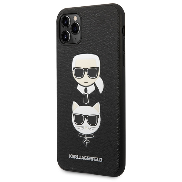 Etui KARL LAGERFELD Apple iPhone 11 Pro Max Saffiano Ikonik Karl&Choupette Head Czarny Hardcase