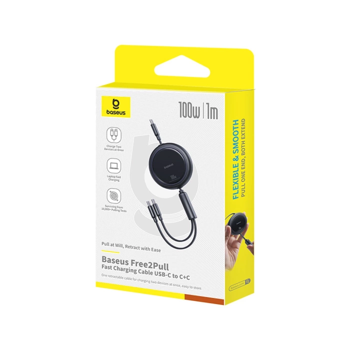 Kabel zwijany Baseus Bright Mirror Series USB-C - 2 x USB-C 100W 1m - czarny