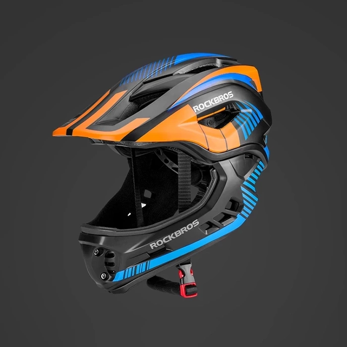 Kask rowerowy Rockbros TT-32SOBL-M dziecięcy z odpinaną szczęką rozmiar M - czarno-pomarańczowy