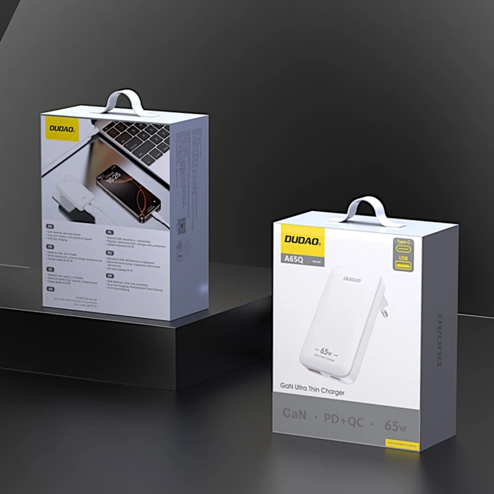 Ładowarka sieciowa GaN Dudao A65Q 65W USB-A / USB-C PD ultracienka - biała