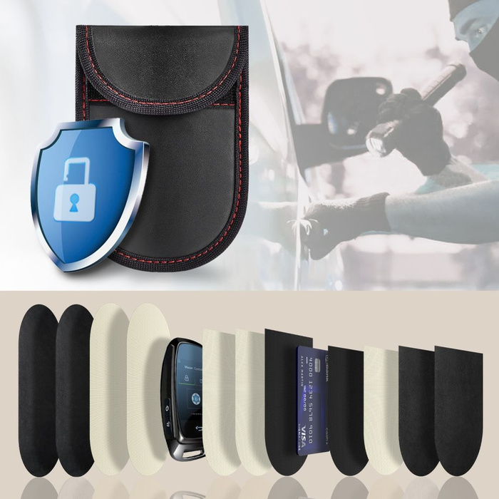 KLATKA FARADAYA TECH-PROTECT KLR100 POUCH KEYLESS RFID SIGNAL BLOCKER CASE BLACK/RED