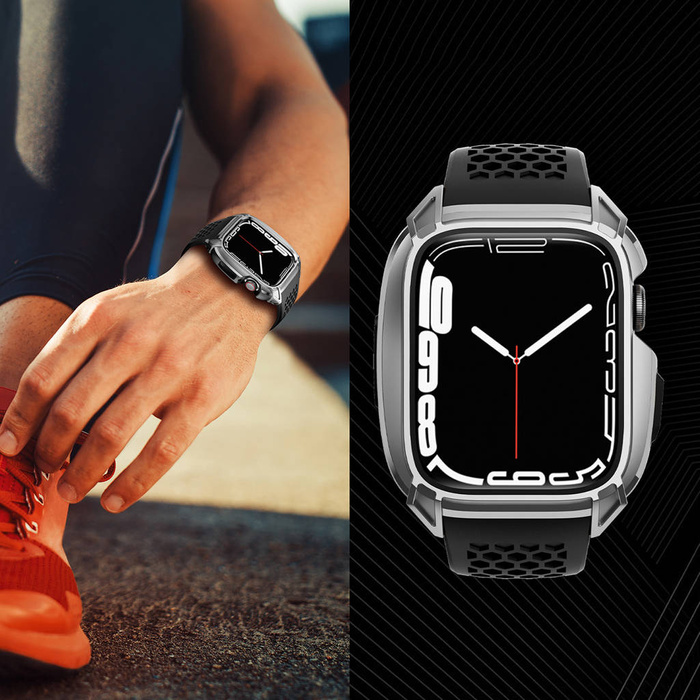 Pasek Kingxbar CYF148 2w1 pasek Apple Watch Ultra, SE, 8, 7, 6, 5, 4, 3, 2, 1 (49, 45, 44, 42  mm) z wbudowanym pancernym etui ze stali nierdzewnej srebrny