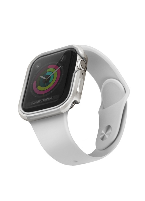 UNIQ etui Valencia Apple Watch Series 4/5/6/SE 44mm. srebrny/titanium silver
