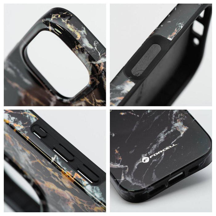 Etui na iPhone 16 Forcell F-Protect Mirage zgodny z MagSafe Military Drop-Test black marble