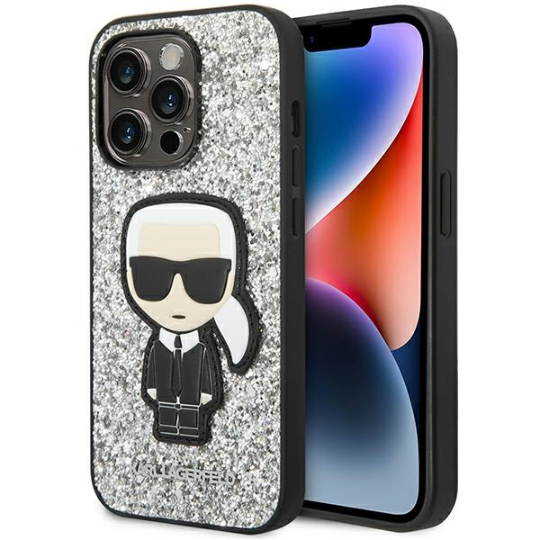 Etui KARL LAGERFELD Apple iPhone 14 Pro Max Glitter Flakes Ikonik Srebrny Hardcase