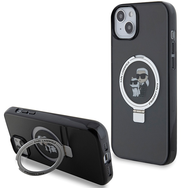 Etui Karl Lagerfeld KLHMP15SHMRSKCK iPhone 15 6.1" czarny/black hardcase Ring Stand Karl&Choupettte MagSafe Case