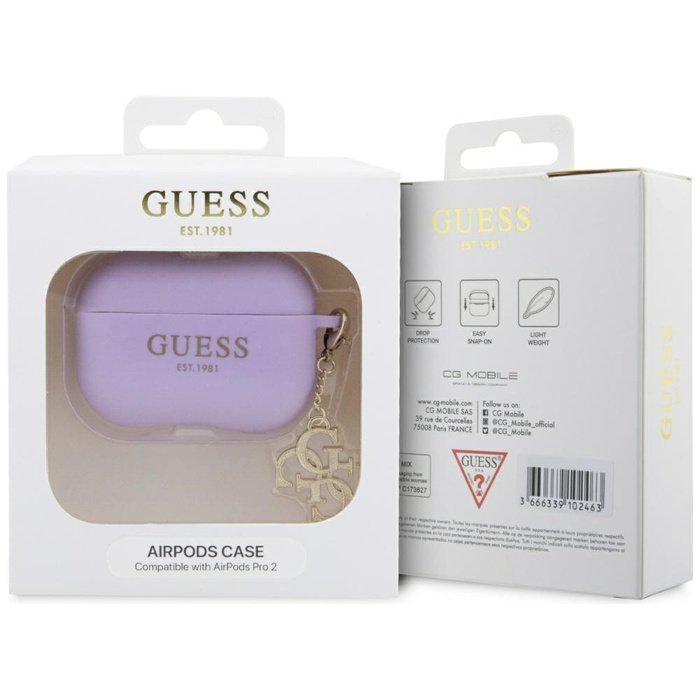 Etui Guess GUAP2LECG4U AirPods Pro 2 cover fioletowy/purple Liquid Silicone Glitter Triangle Charm Case