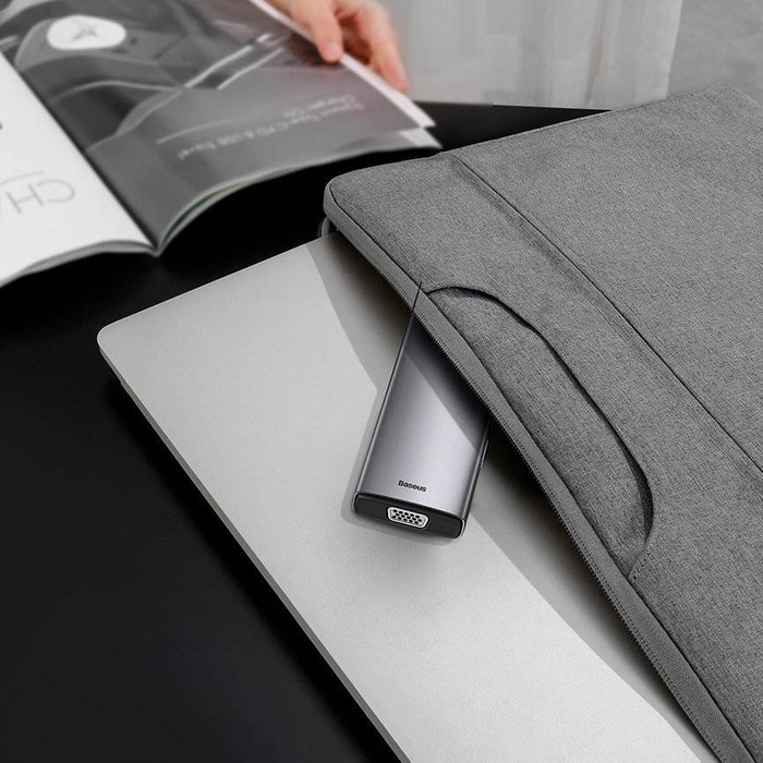 Baseus Metal Gleam 9w1 wielofunkcyjny HUB USB Typ C - 3x USB 3.2 Gen 1 5Gbps / USB Typ C PD 100W / VGA Full HD 60Hz / HDMI 4K 30Hz / czytnik kart TF i SD / RJ45 1Gbps szary (CAHUB-CU0G)