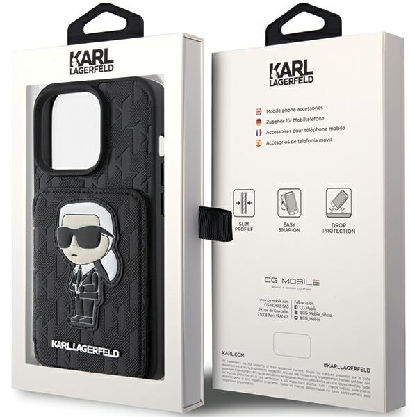 Etui Karl Lagerfeld KLHCP15LSAKKNSCK iPhone 15 Pro 6.1" czarny/black hardcase Saffiano Cardslots and Stand Monogram Ikonik Patch